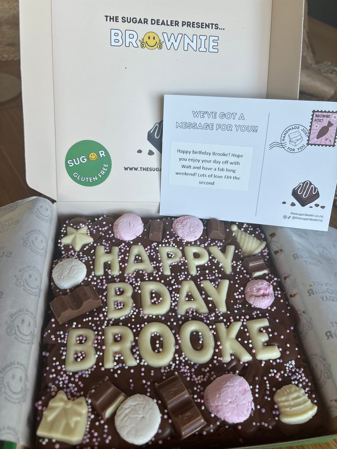 Customer photo review of Gluten free custom message brownie