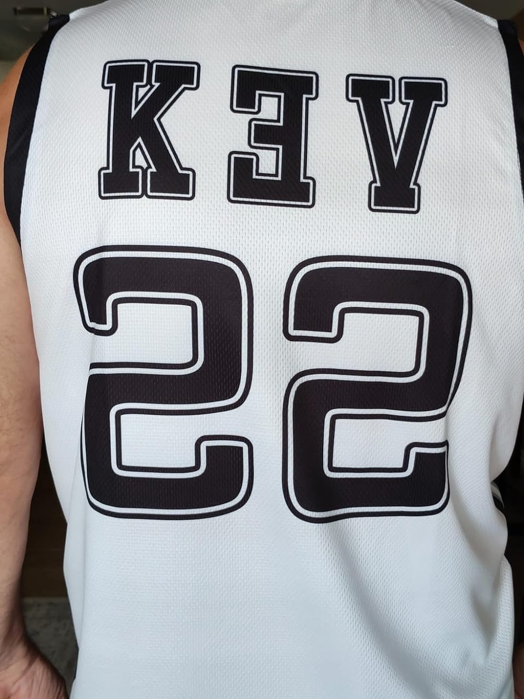 Customer photo review of Custom Black White  Double Side Tops Athletic Basketball Jersey
