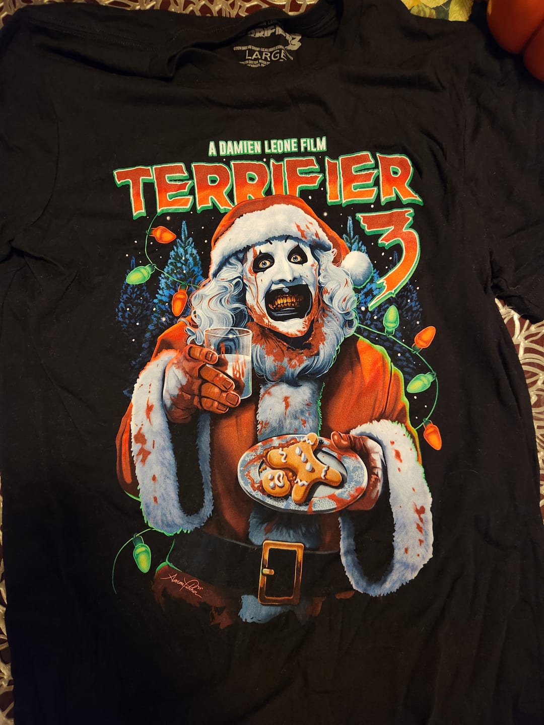 Customer photo review of Terrifier 3 Milk And Carnage T-Shirt