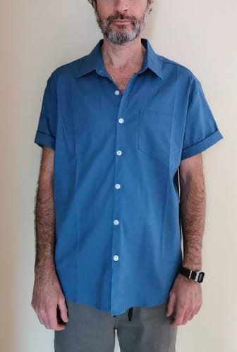 Customer photo review of Chemise à manches courtes en coton et lin de couleur unie pour hommes