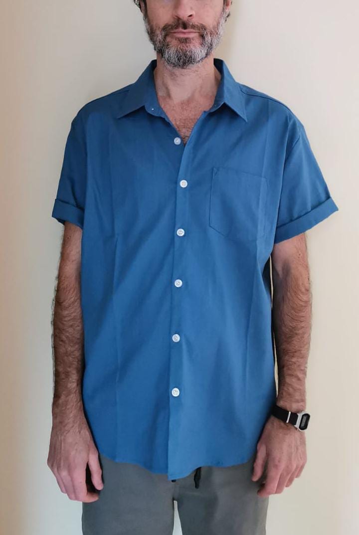 Customer photo review of Chemise à manches courtes en coton et lin de couleur unie pour hommes