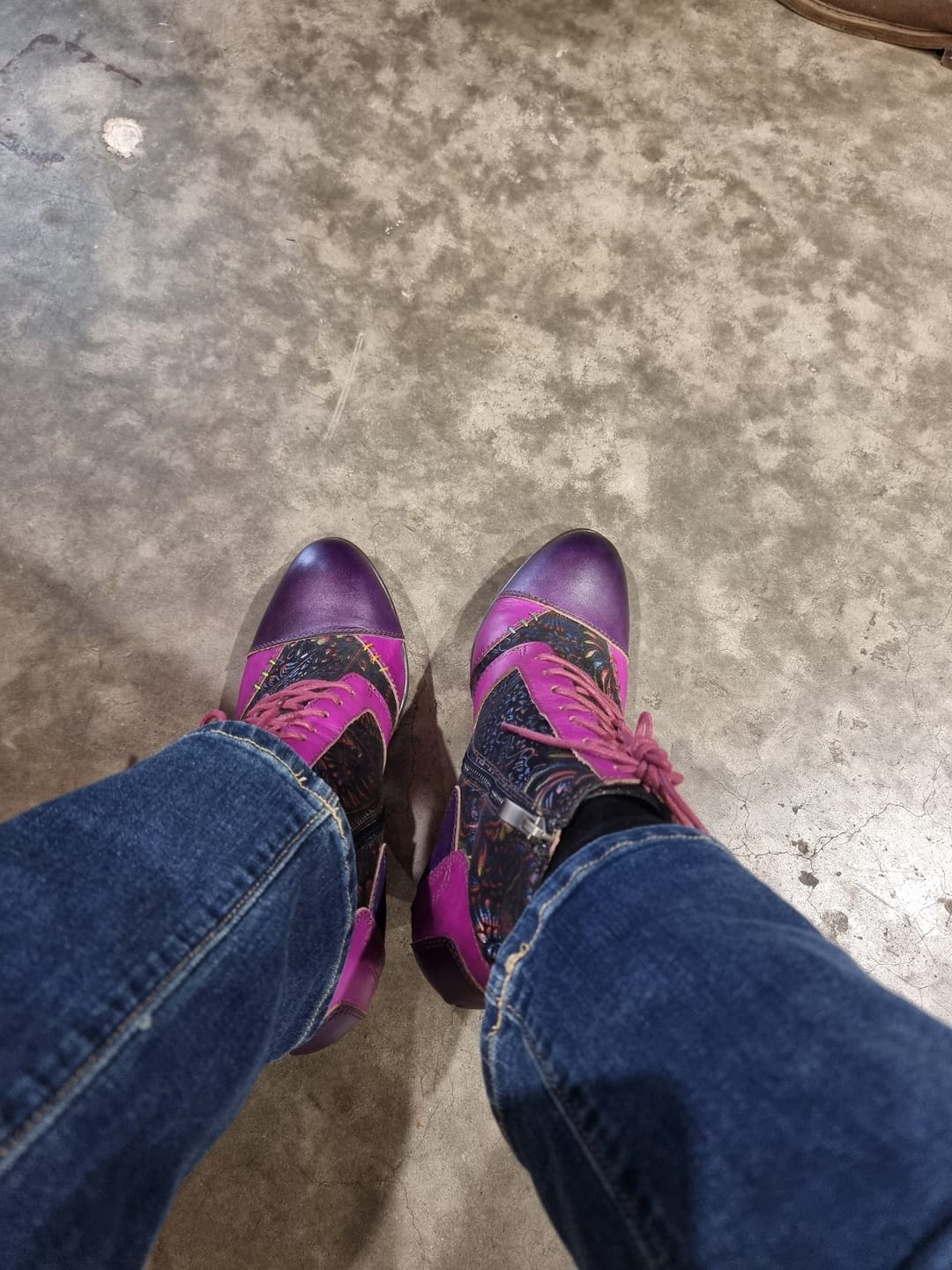 Customer photo review of Retro Handmade Leather Patchwork Ankle Boots