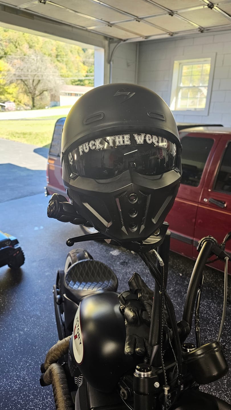 Customer photo review of FUCK THE WORLD HELMET VISOR