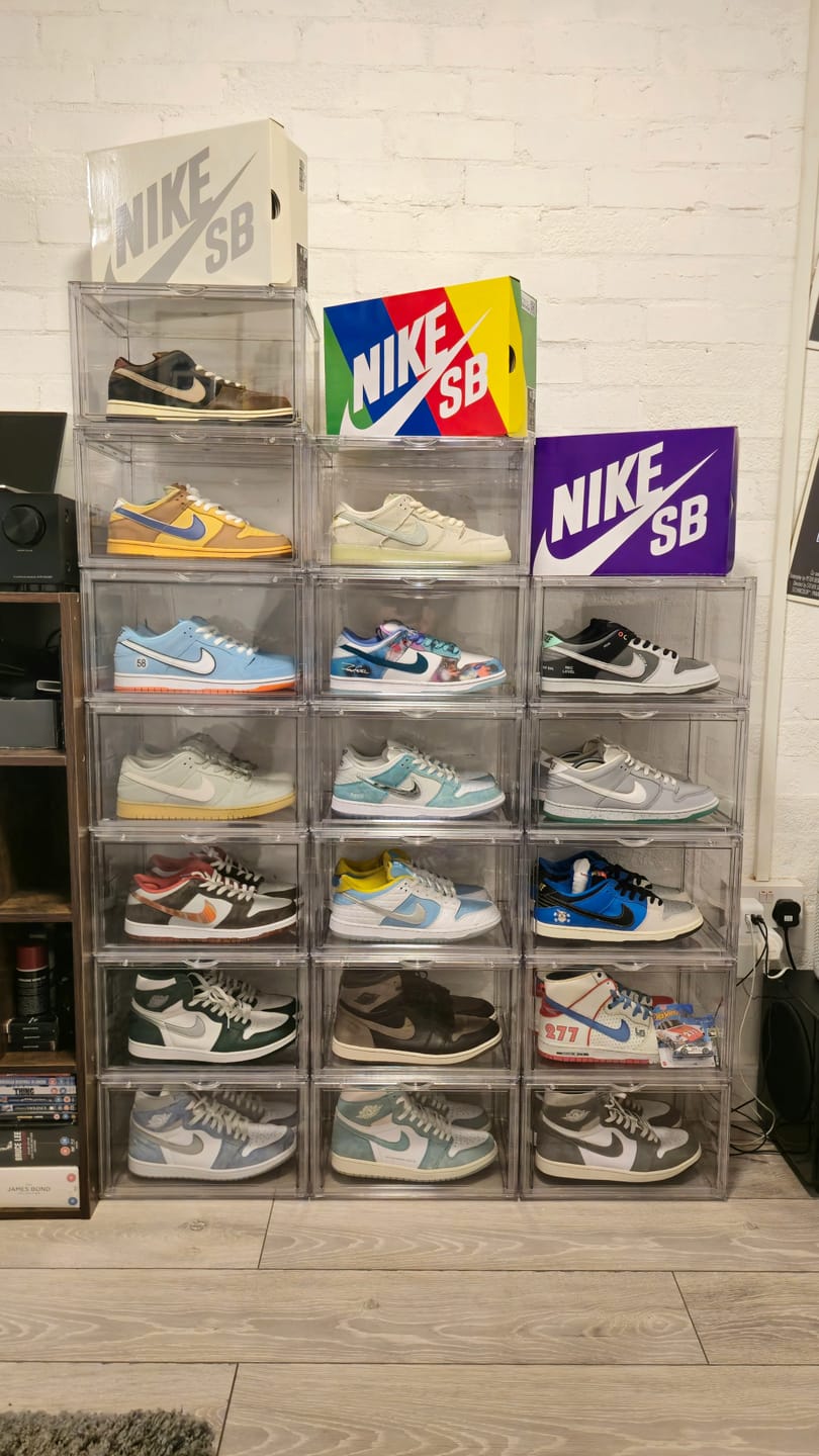 Customer photo review of STACK V1 Sneaker Display Crates - Clear (2 Pack)