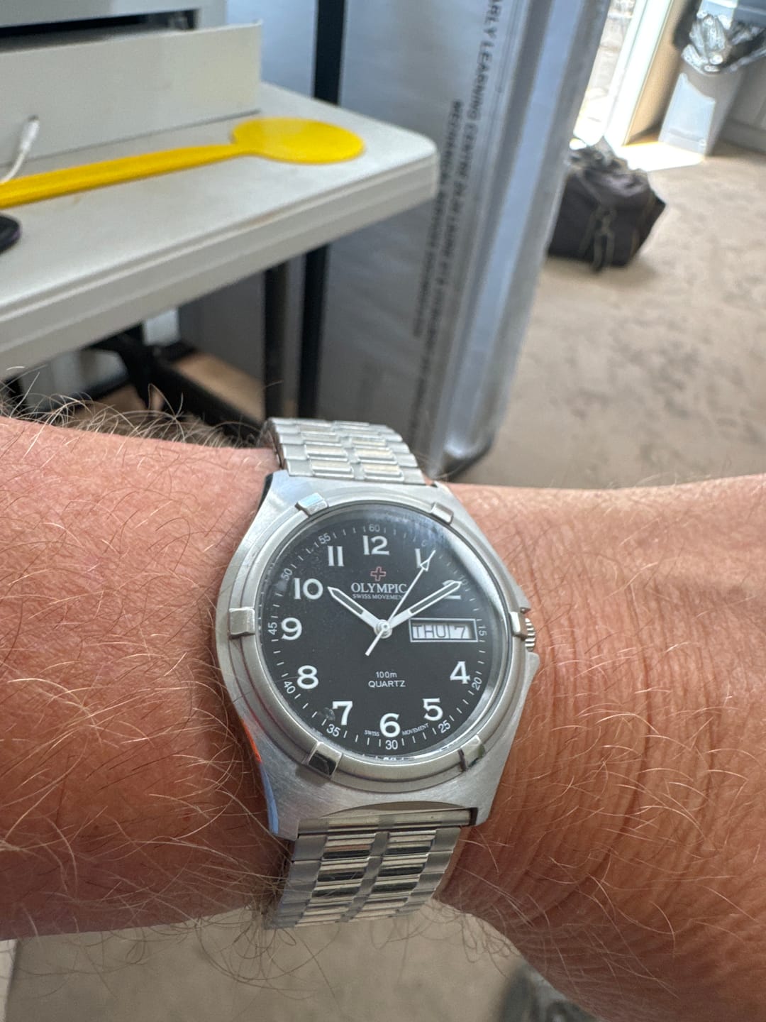 Customer photo review of Men's Olympic Work Watch - Black - Expandable Wrist Band