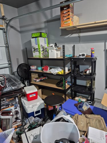 Customer photo review of REIBII 48" W x 24"D Garage Storage Shelves, 2150 lbs Heavy Duty Metal Shelving Racks, Adjustable Storage Rack for Garage Kitchen Pantry