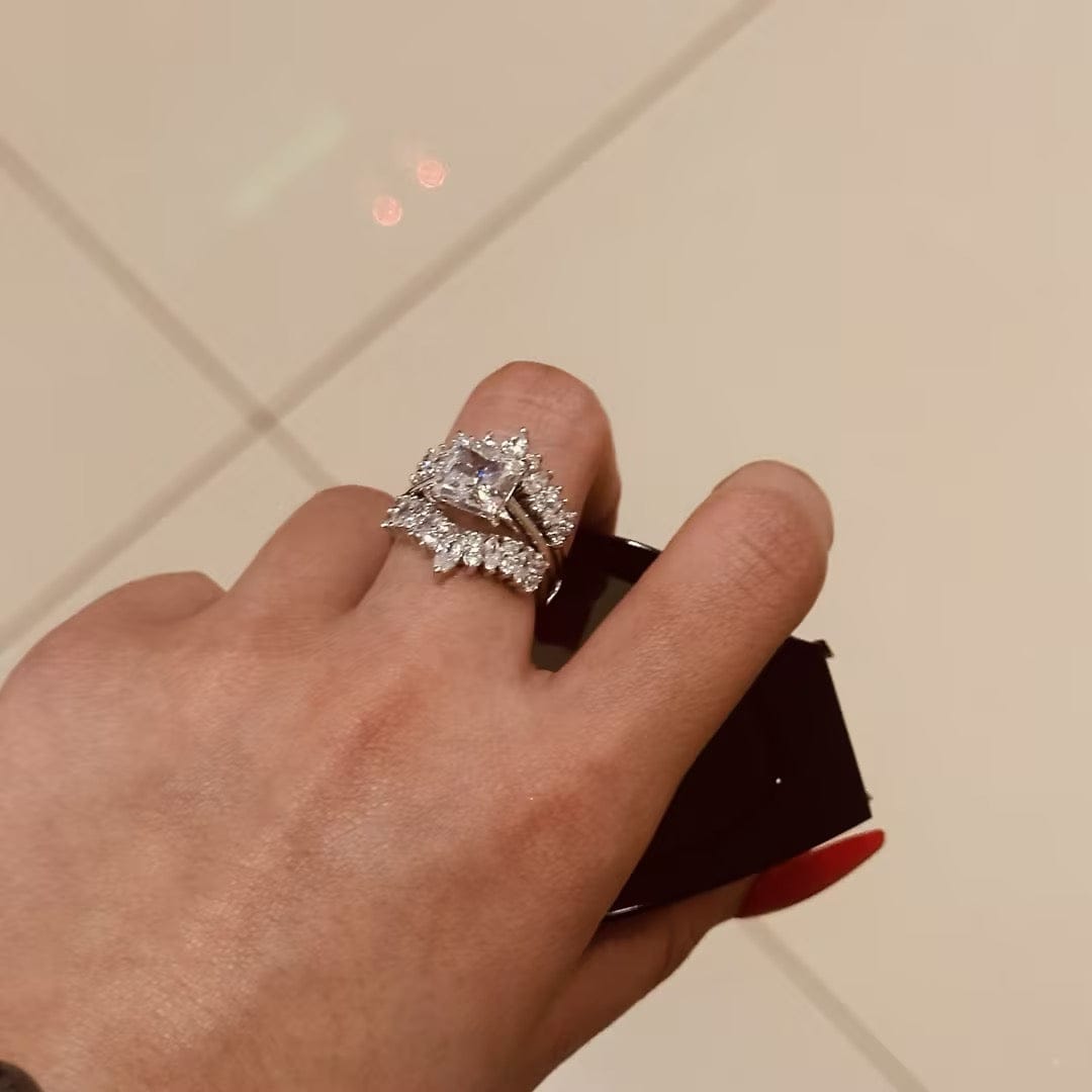 Customer photo review of S925 3.0 Ct Princess Cut Insert Ring Set Vintage Stackable Rings For Ring Gift