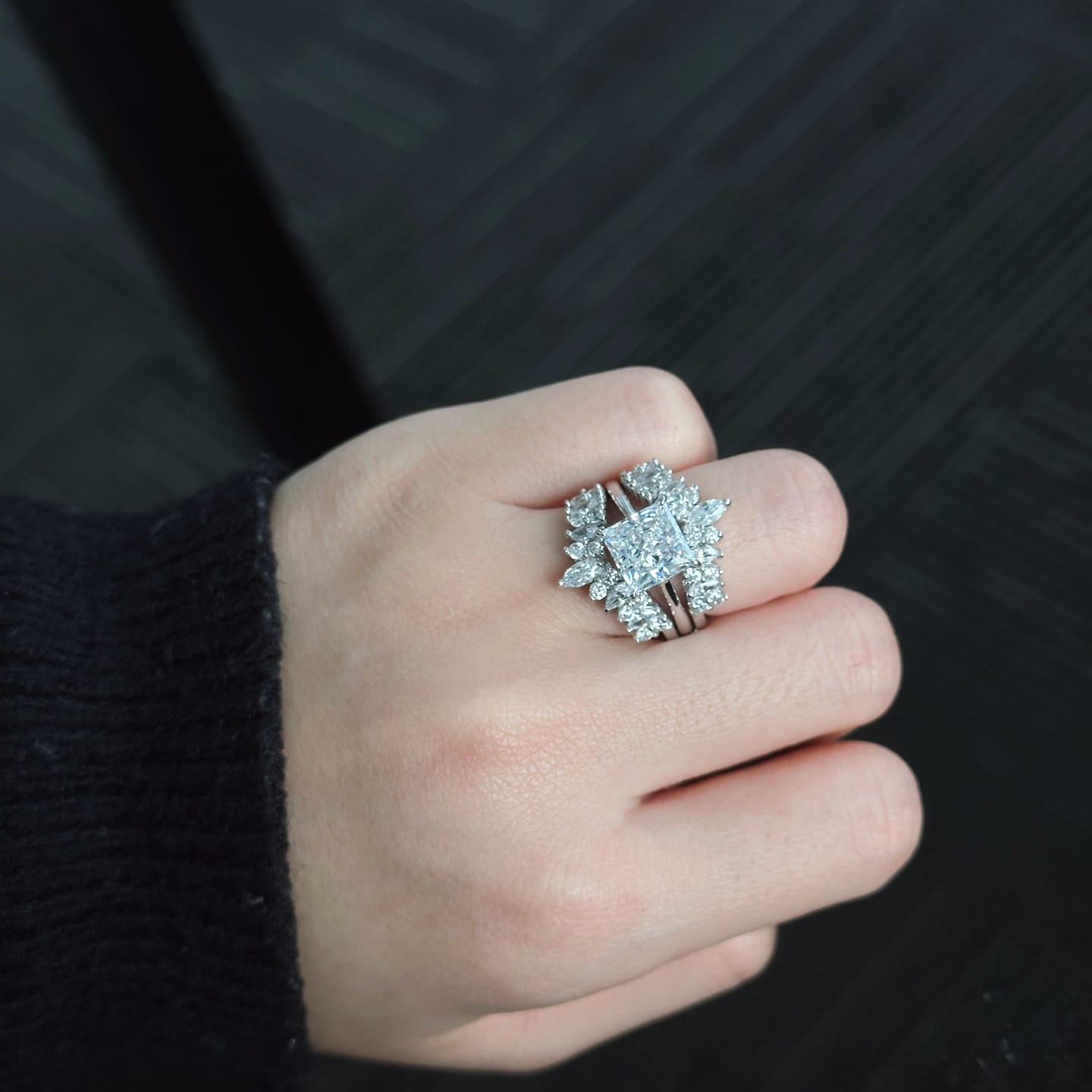 Customer photo review of S925 3.0 Ct Princess Cut Insert Ring Set Vintage Stackable Rings For Ring Gift