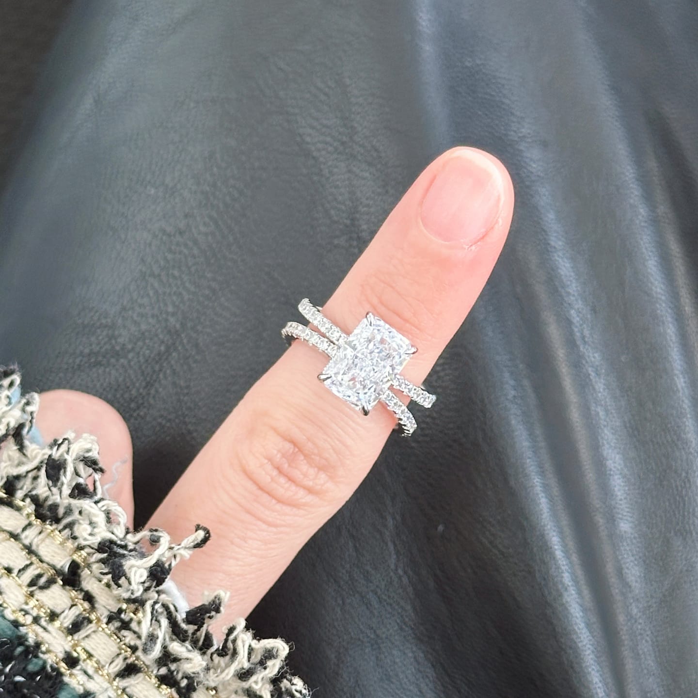 Customer photo review of S925 Moissanite 3.5 Carat Radiant Cut Wedding Ring Set Stackable Ring Set For Everyday Wear