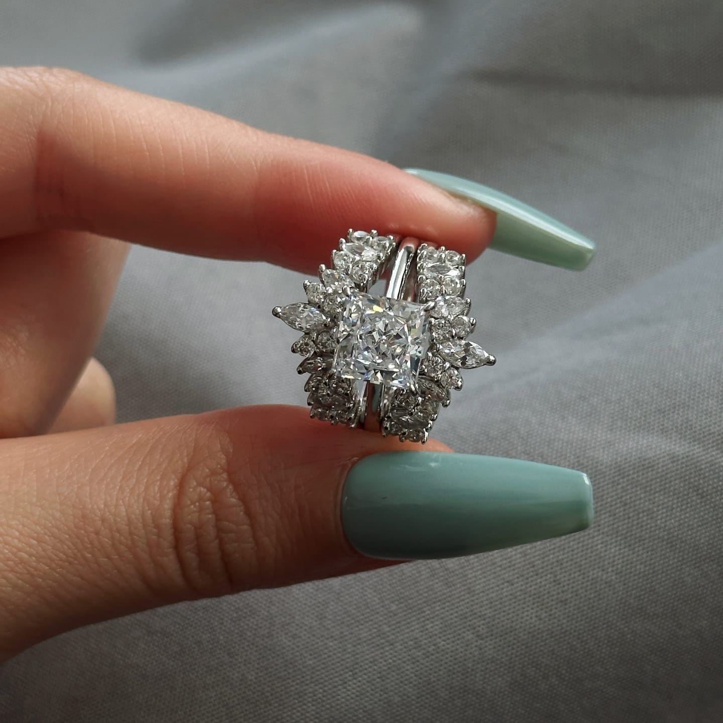 Customer photo review of S925 3.0 Ct Princess Cut Insert Ring Set Vintage Stackable Rings For Ring Gift