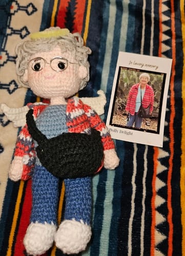 Customer photo review of Dolly® Personalized Crochet Doll with Photo Card