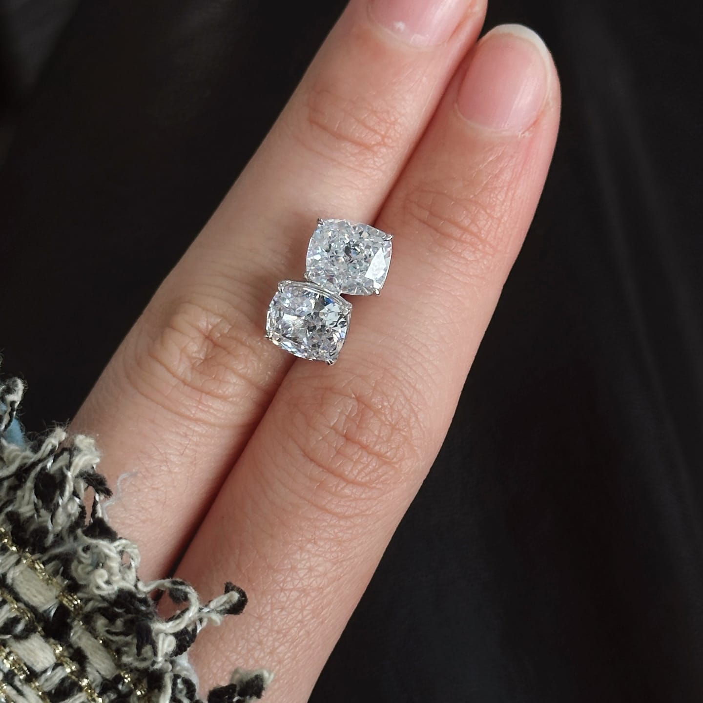 Customer photo review of S925 2.0Ct*2 Classic Cushion Cut Women's Stud Earrings In Sterling Silver For Everyday Wear