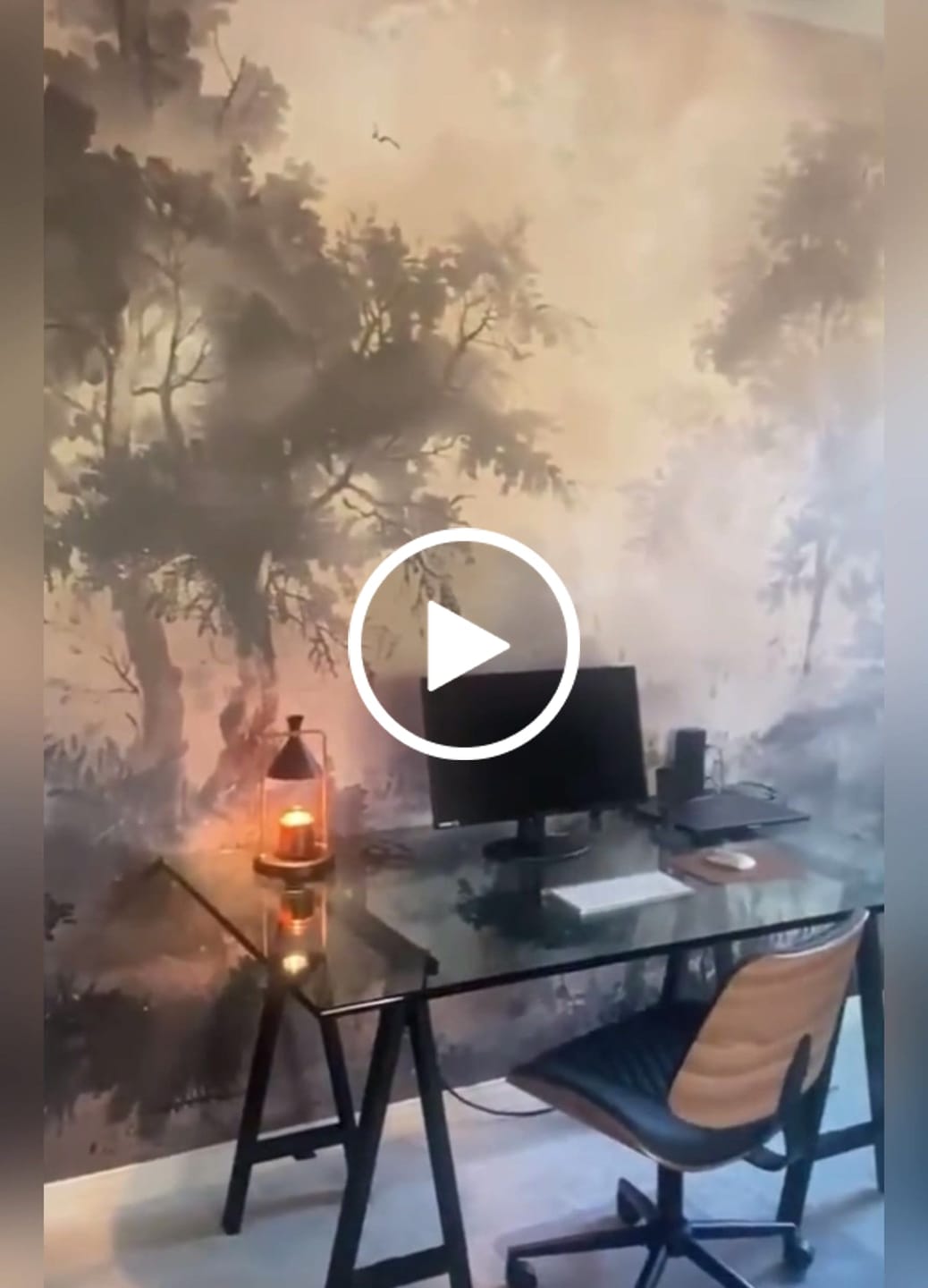 Customer video review of Watercolor Trees in Vintage Style Mural, Rustic Forest Wallpaper, Old Style Misty Landscape Wall Decal, Peel and Stick Custom Size Dark Beige Art