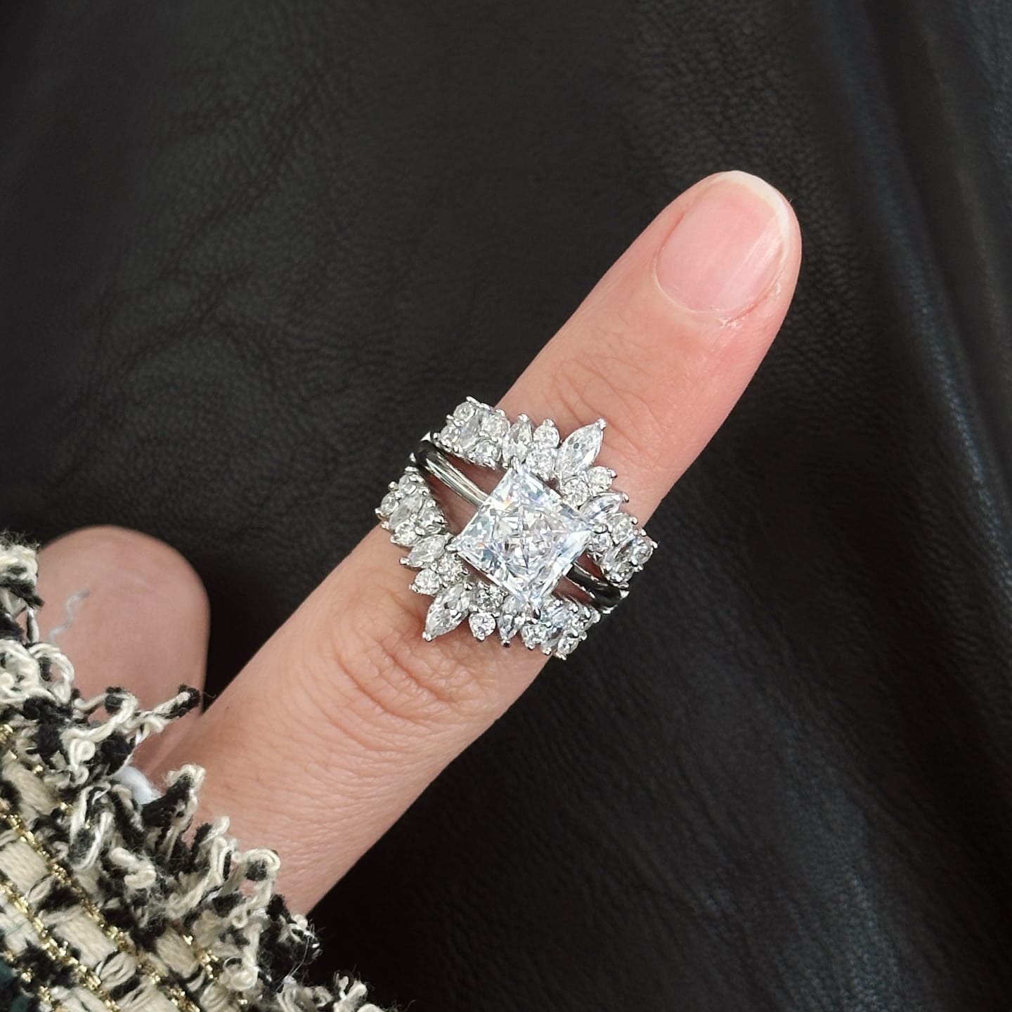 Customer photo review of S925 3.0 Ct Princess Cut Insert Ring Set Vintage Stackable Rings For Ring Gift