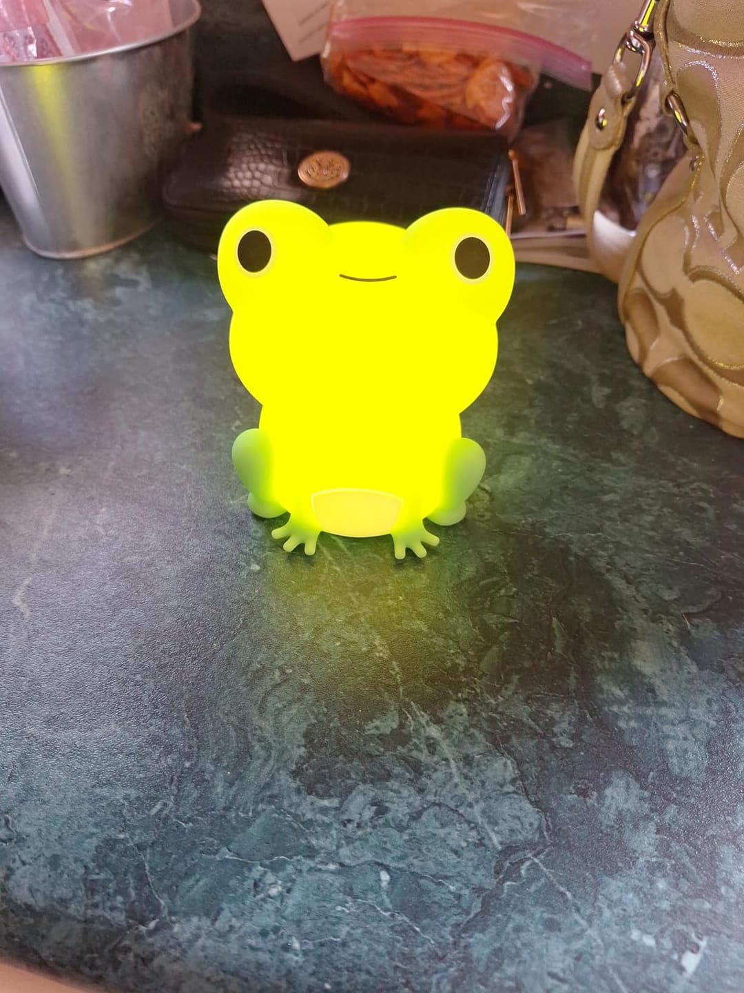 Customer photo review of Huggwaii Squishy Silicone Peculiar Frog LED Night Light - Perfect Gift for Kids and Girls