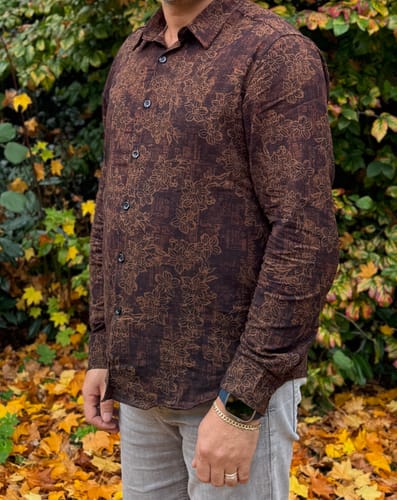 Customer photo review of Chemise décontractée à manches longues à imprimé floral vintage pour hommes