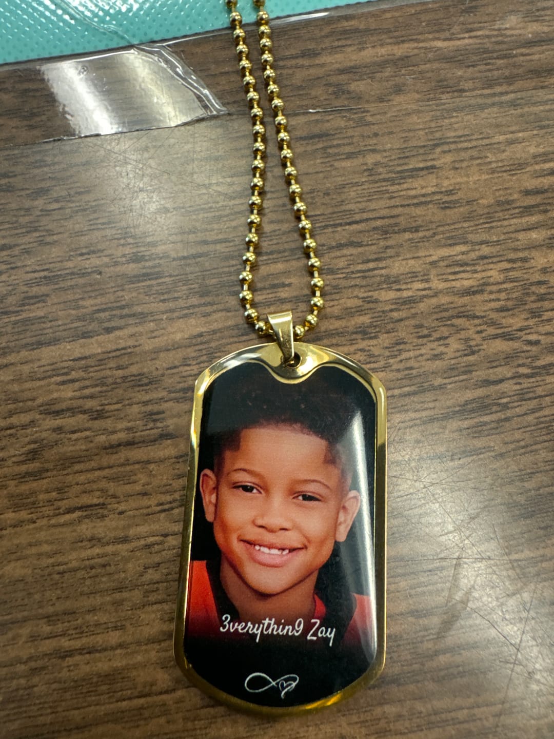 Customer photo review of Custom Name Photo Dog Tag Memorial Necklace