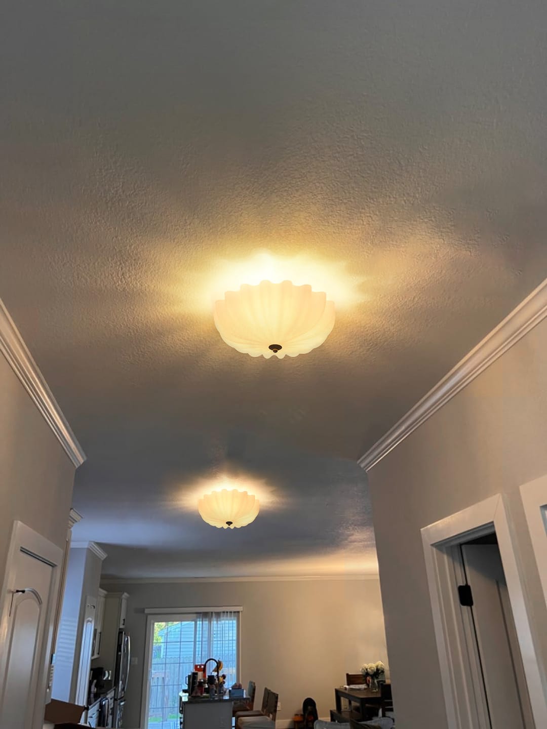Customer photo review of Modern 3-Light Milky White Daisy Glass Semi-Flush Mount