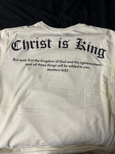Customer photo review of Christ Is King Oversized Tee