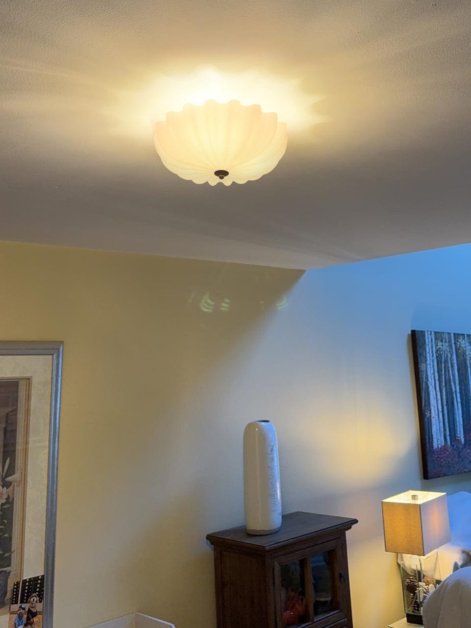 Customer photo review of Modern 3-Light Milky White Daisy Glass Semi-Flush Mount