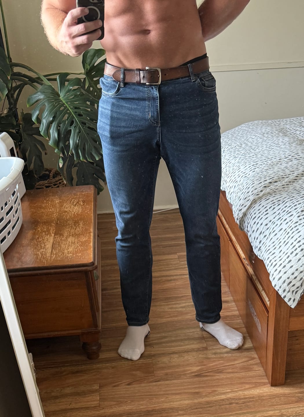 Customer photo review of Active Tapered Slim Fit Jeans - Deep Indigo