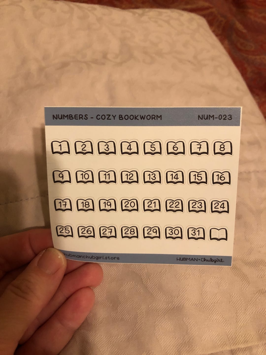 Customer photo review of Numbers - Cozy Bookworm Planner Stickers