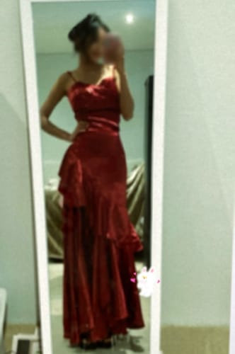 Customer photo review of Audrey Vivid Scarlet Tiered Evening Dress