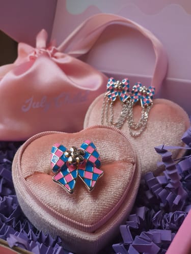 Customer photo review of Harlequin Bow Drop Studs