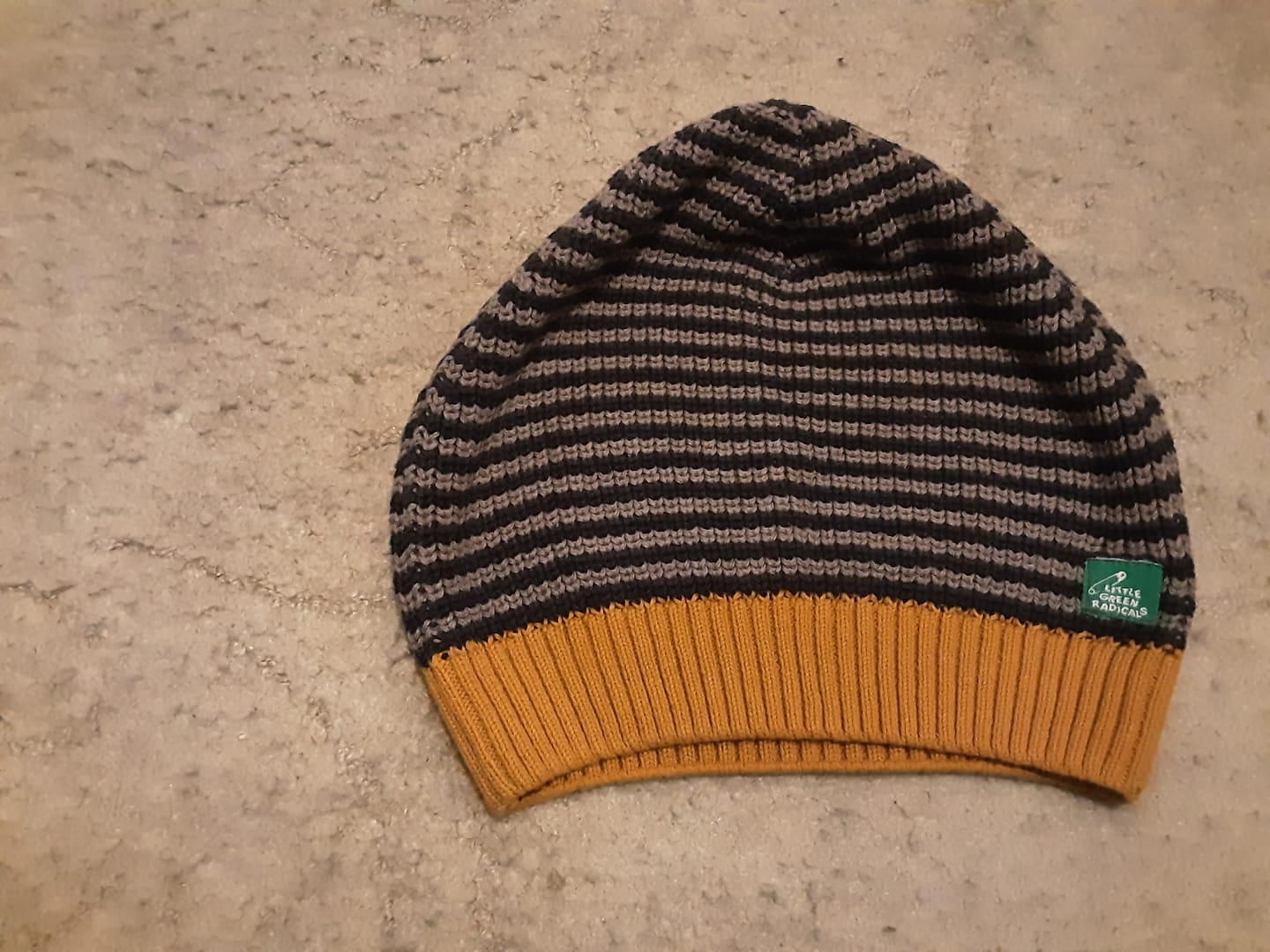 Customer photo review of Dreamy Blue Striped Knitted Beanie Hat