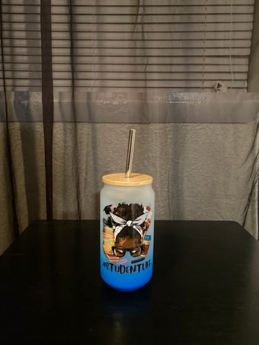 Customer photo review of Student Life- UV DTF Cup Decal