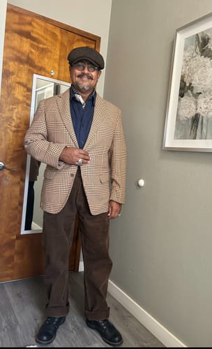 Customer photo review of 1920s 12 oz Corduroy Farmer Work Trousers