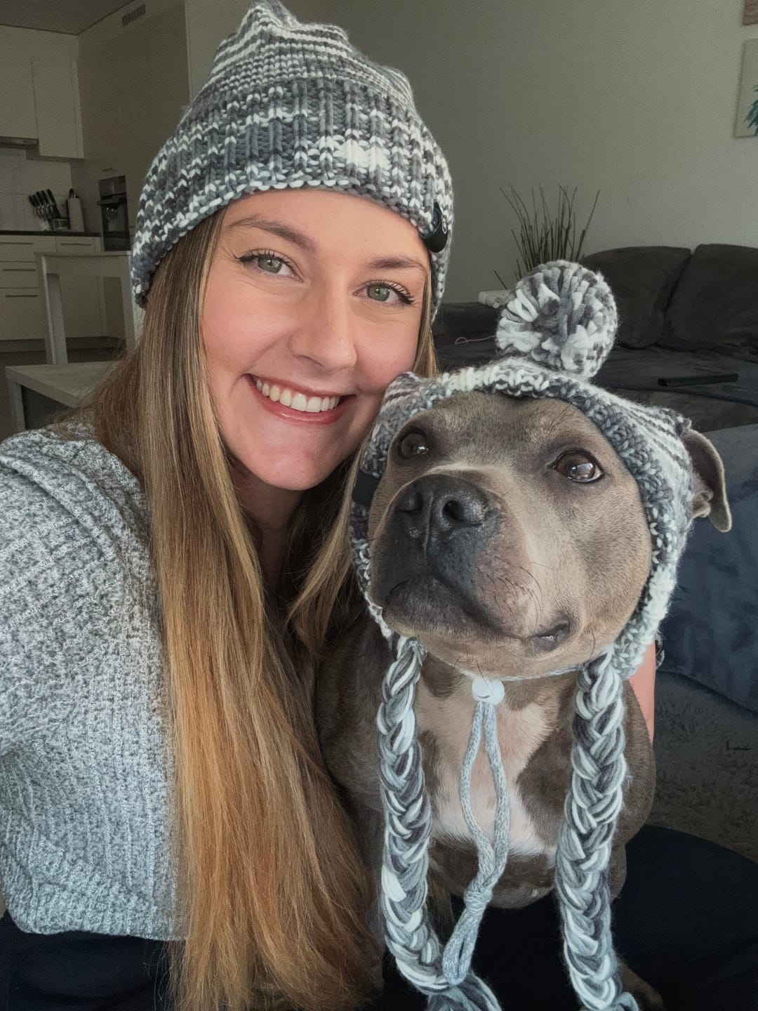 Customer photo review of Human Pompom Hat - Salt and Pepper