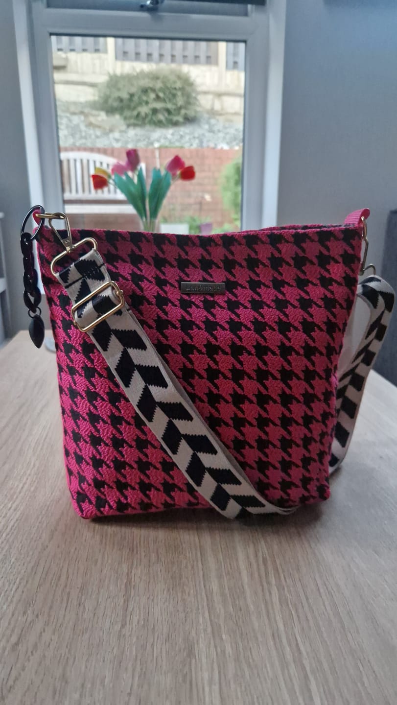 Customer photo review of Hot Pink and Black Houndstooth Coating Fabric