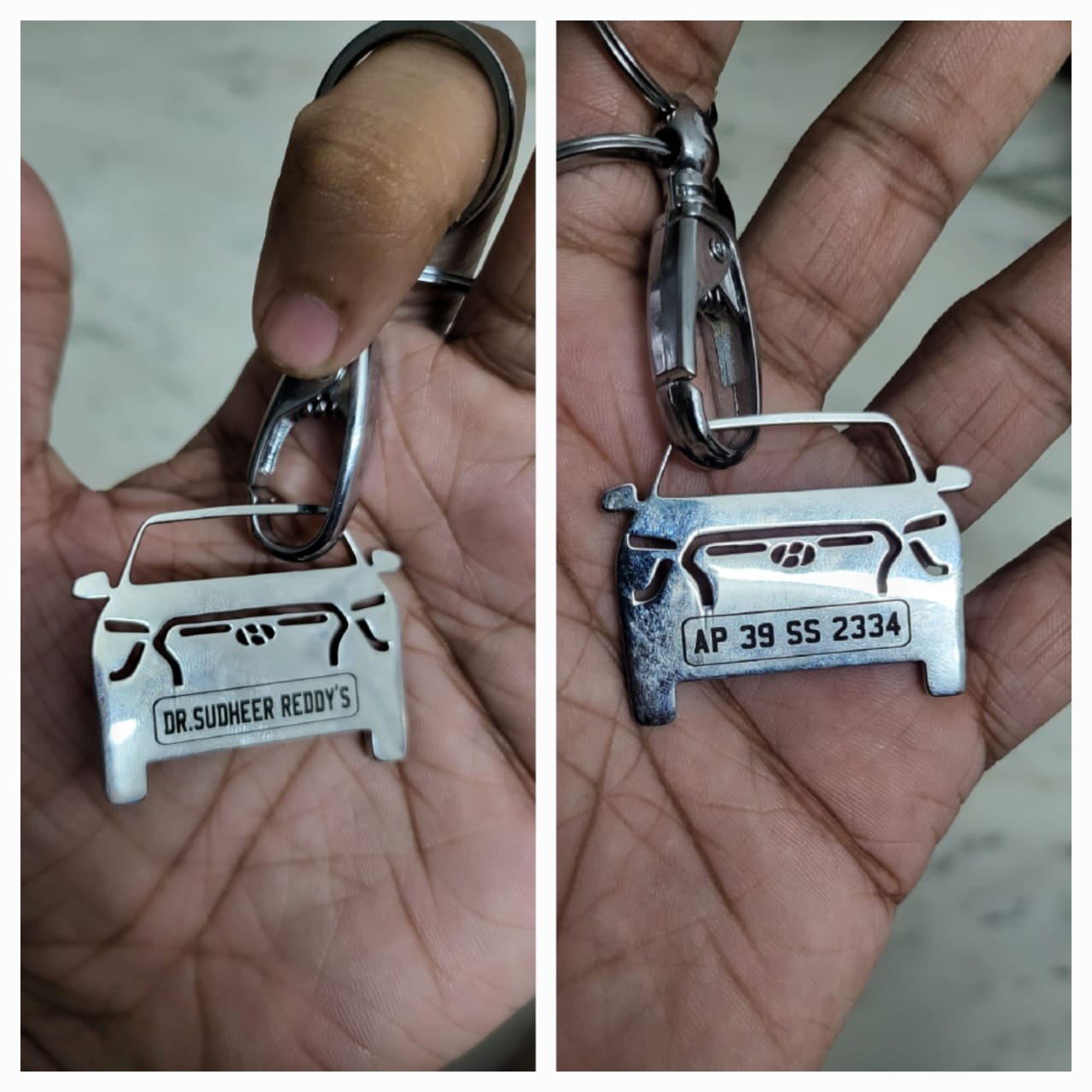Customer photo review of Personalised Number Plate Car Keychain