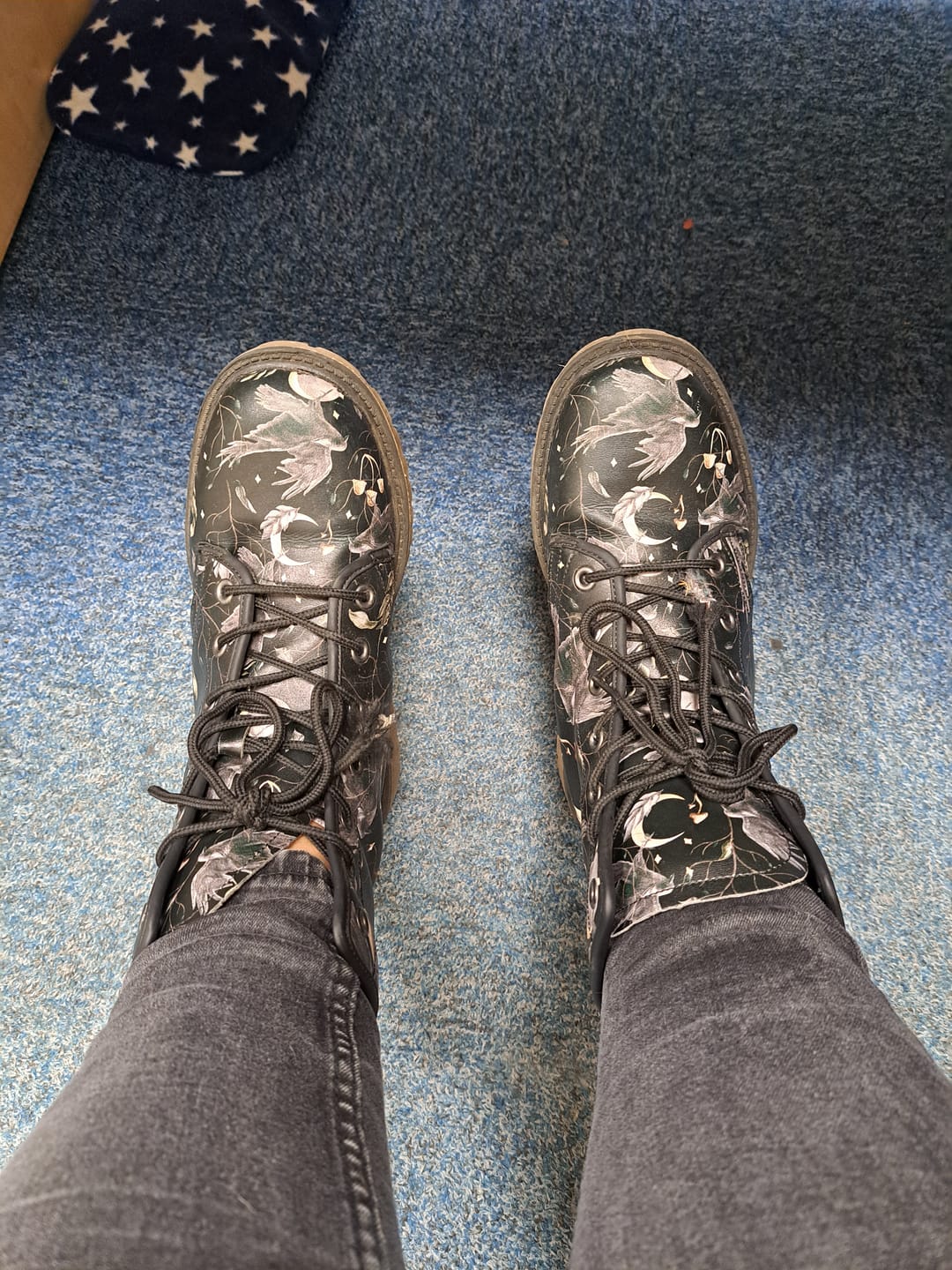 Customer photo review of Ravens Of The Night On Black Vegan Leather Combat Boots