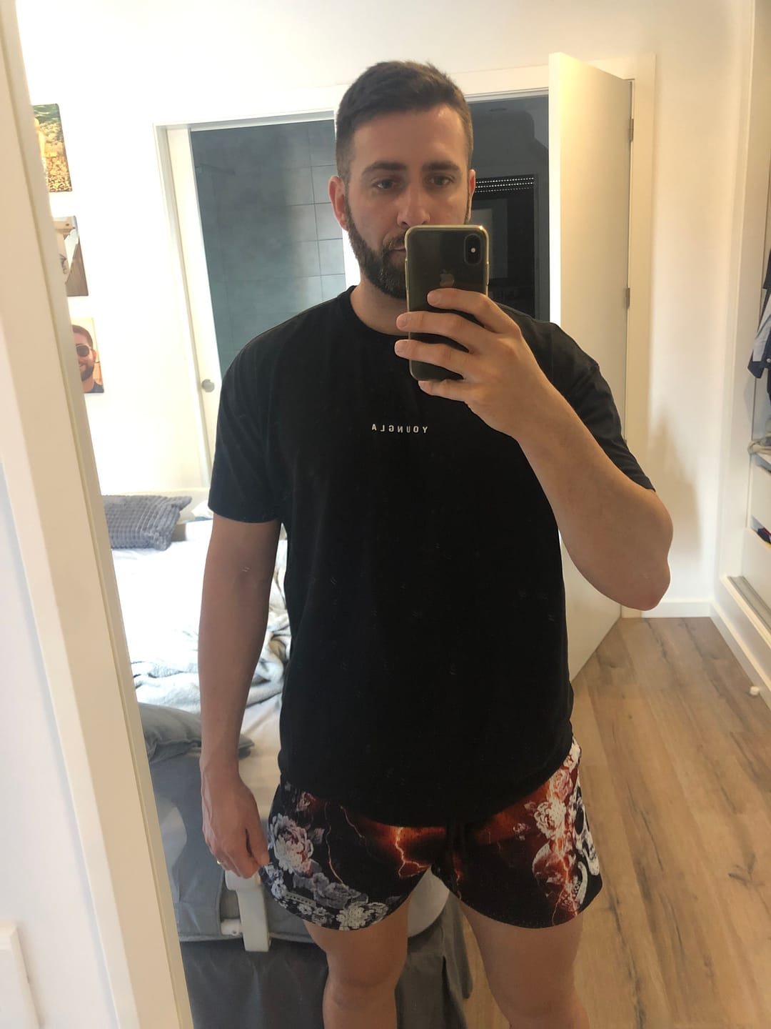 Customer photo review of 1111 -  Skulls & Roses Reversible Shorts