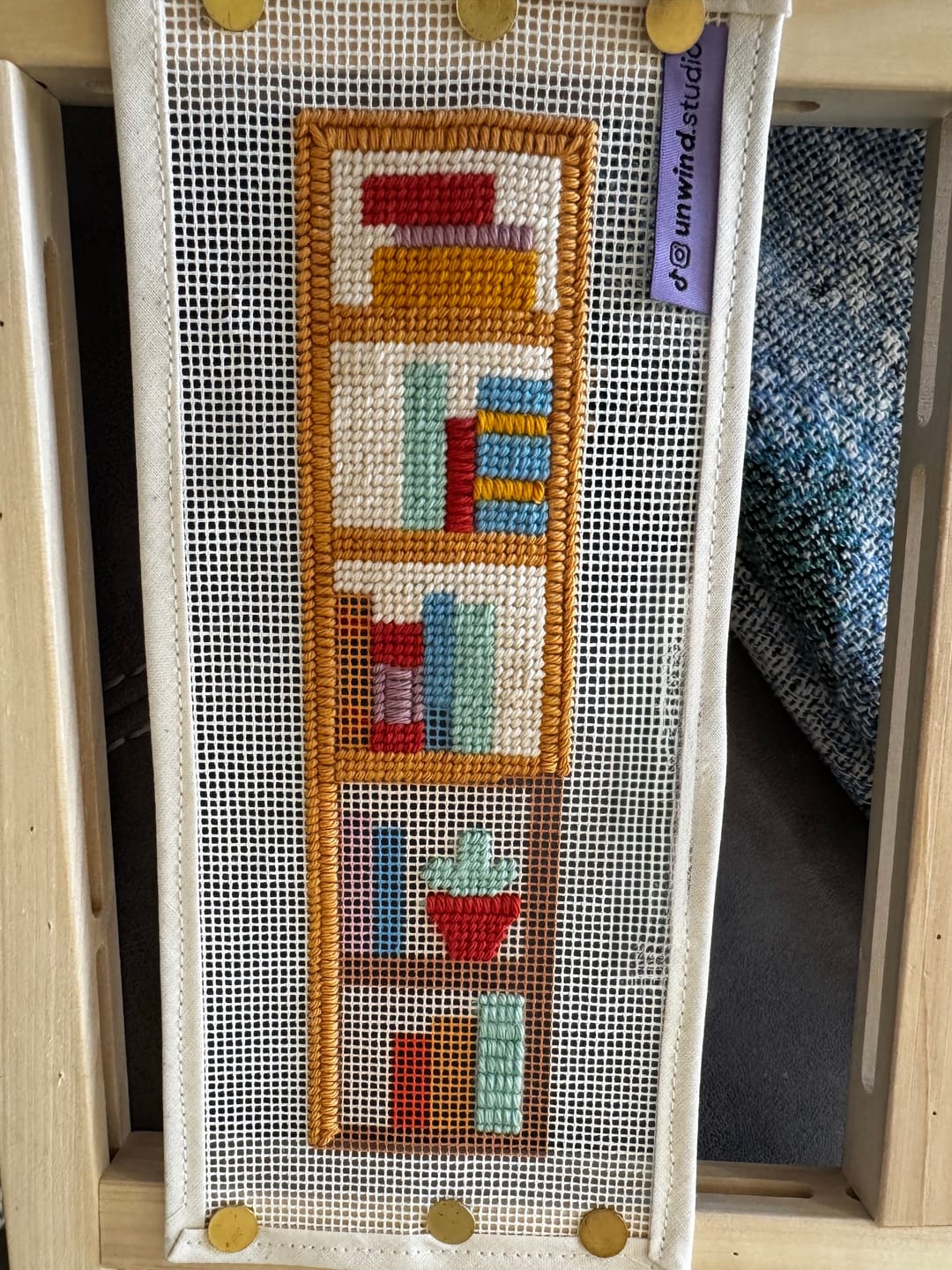 Customer photo review of Bookshelf Wealth Bookmark Needlepoint Kit