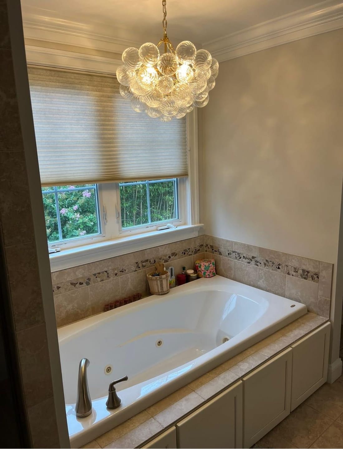 Customer photo review of Contemporary Clear Ribbed Bubble Chandelier