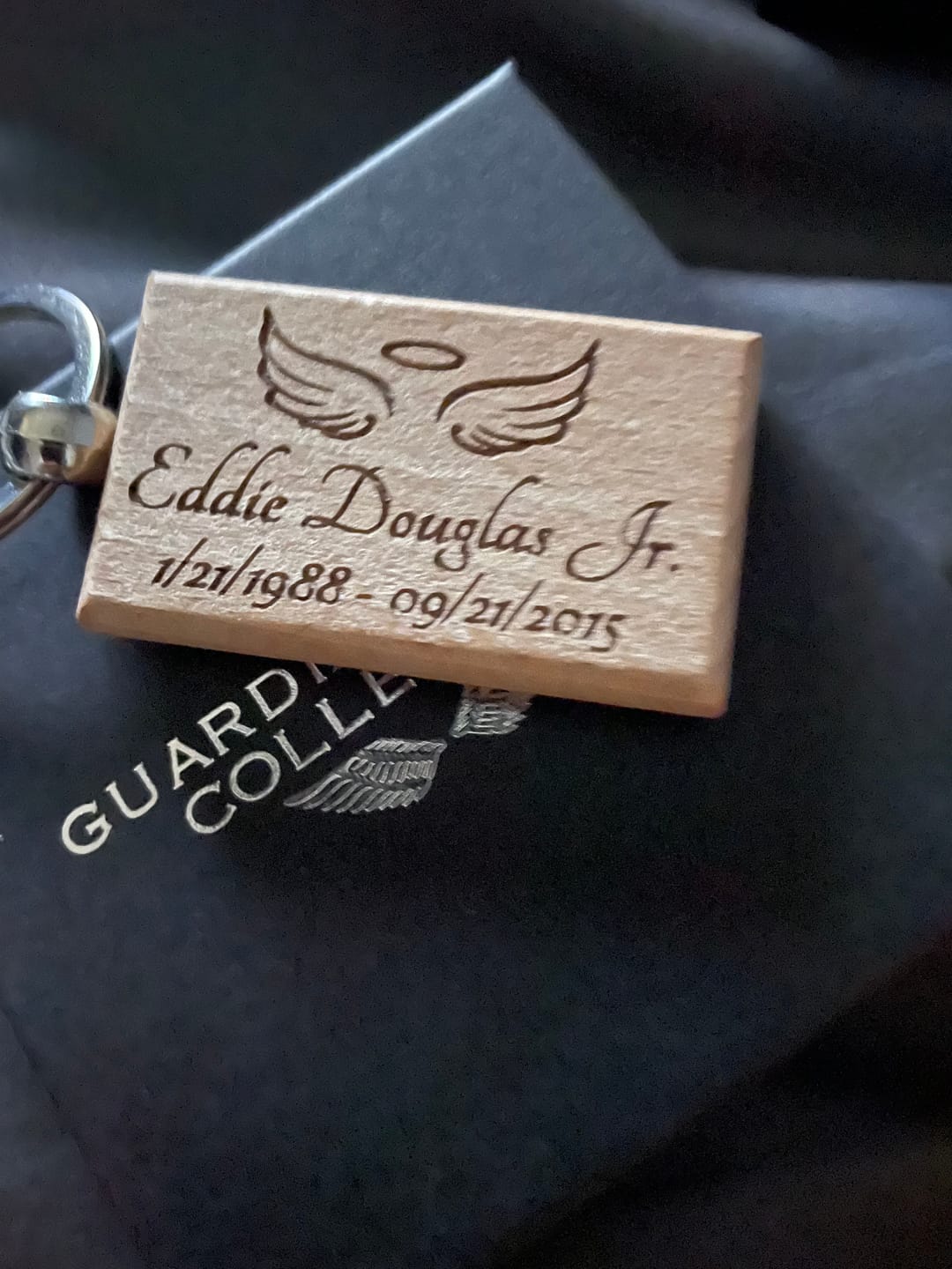 Customer photo review of Angel Wings Keychain - Customizable