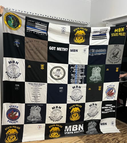 T-shirt quilt with law enforcement, public safety themes by Casey from MS