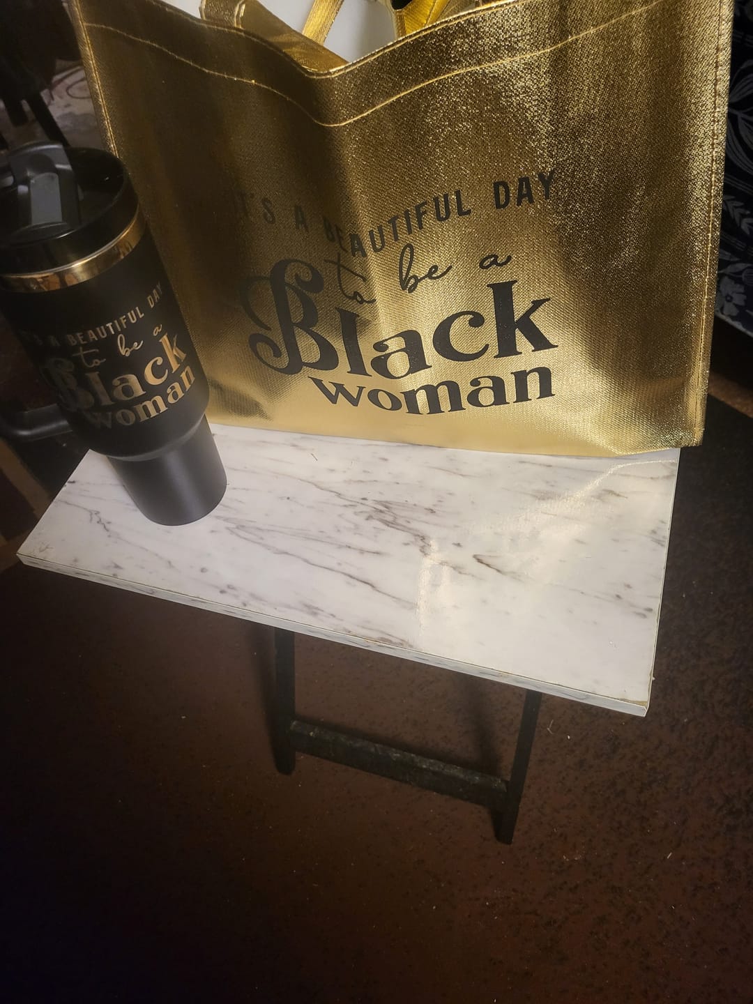 Customer photo review of "Miss Black and Gold" 40oz Insulated Tumbler