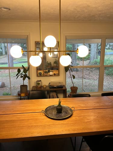 Customer photo review of 5-Light Glass Globe Island Linear Chandelier