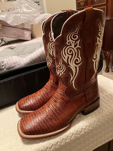 Customer photo review of LIZARD COGNAC  | MEN SQUARE TOE WESTERN COWBOY BOOTS