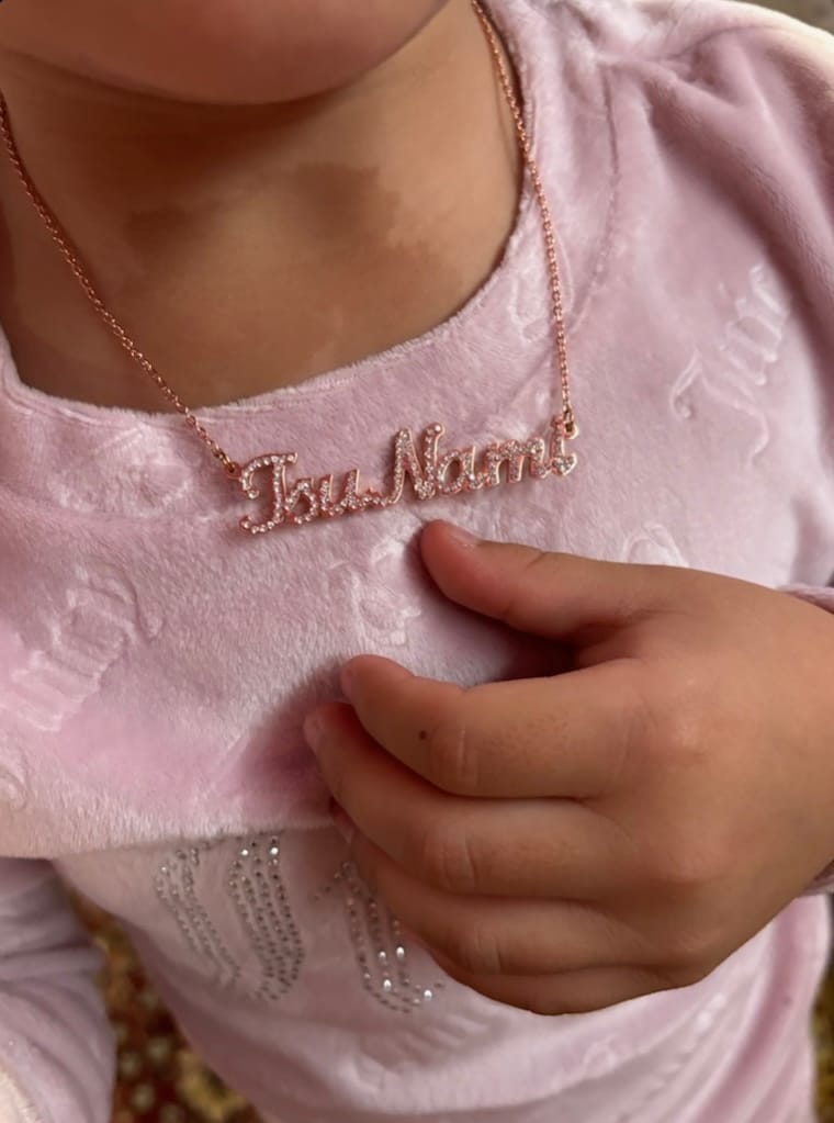 Customer photo review of Kids Iced Name Necklace