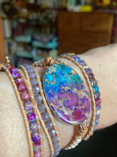 Customer photo review of Handmade Purple & Turquoise Jasper Wrap Bracelet
