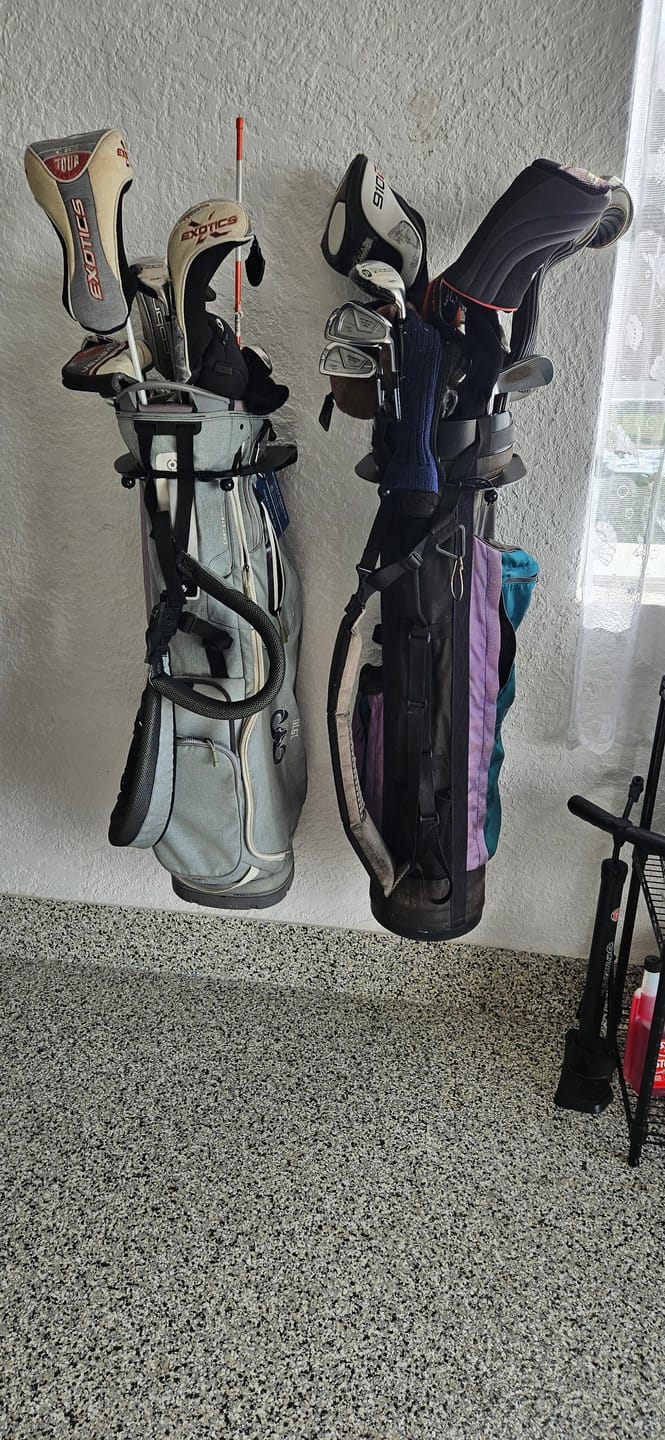 Customer photo review of Golf Storage Rack for 2 Bags