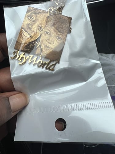 Customer photo review of Custom Photo Engraved Pendant Necklace