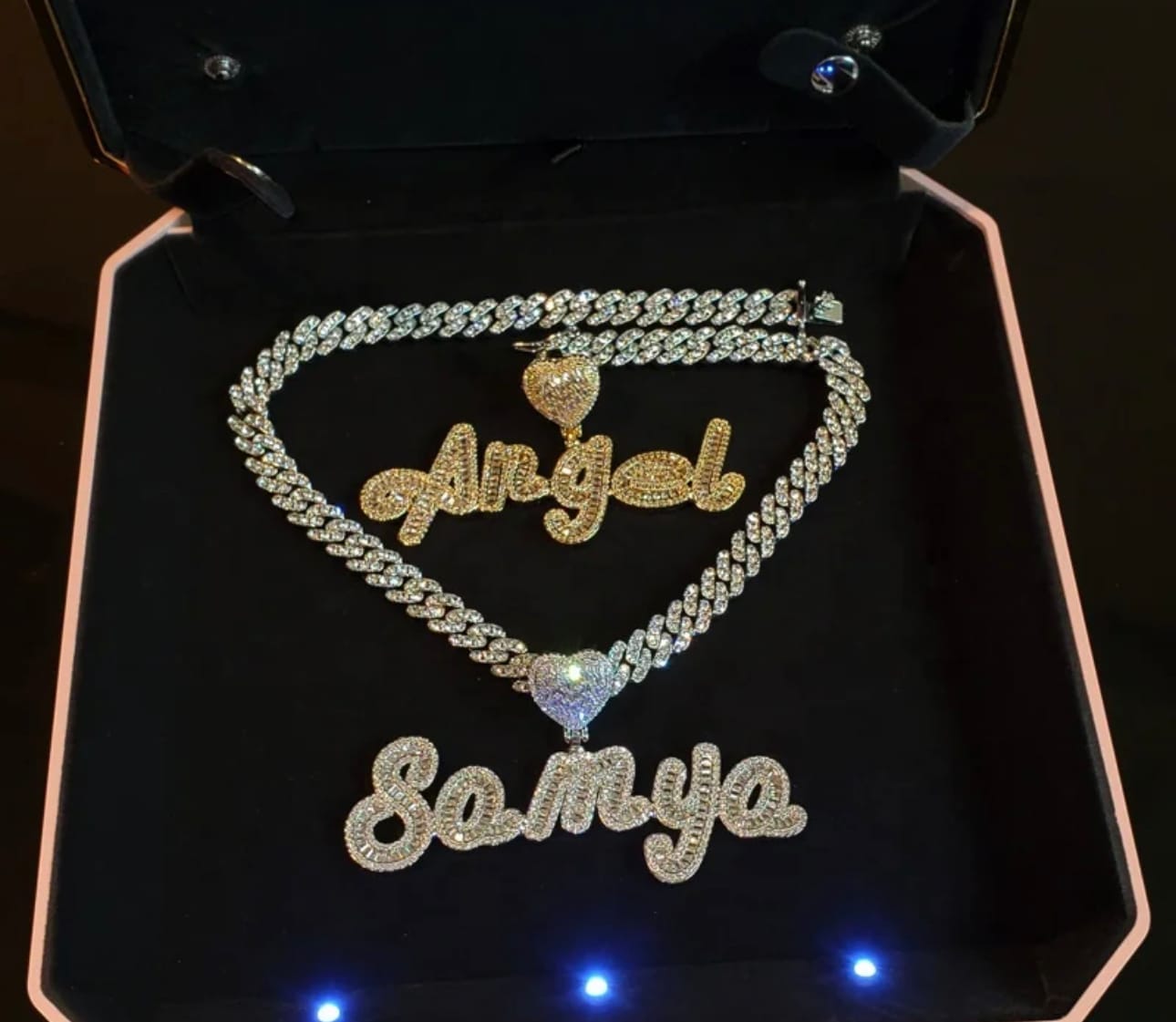 Customer photo review of ICED HEART CUSTOM CURSIVE NAME BAGUETTE PENDANT