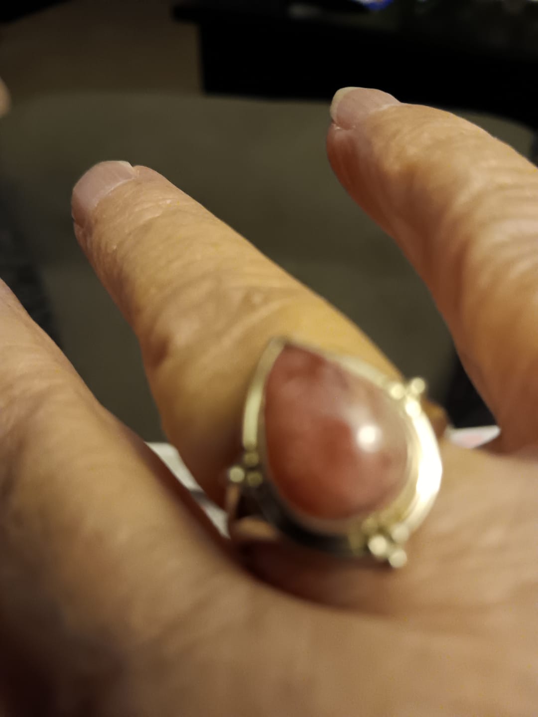 Customer photo review of Teardrop Rhodochrosite Ring Sterling Silver