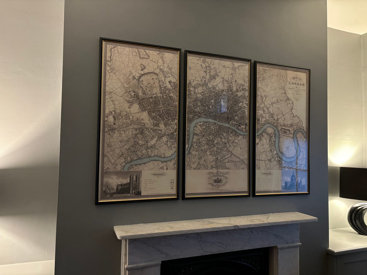 Customer photo review of The Greenwood London Triptych, 1830: Monumental Three Panel Map of Georgian London with Blue Thames